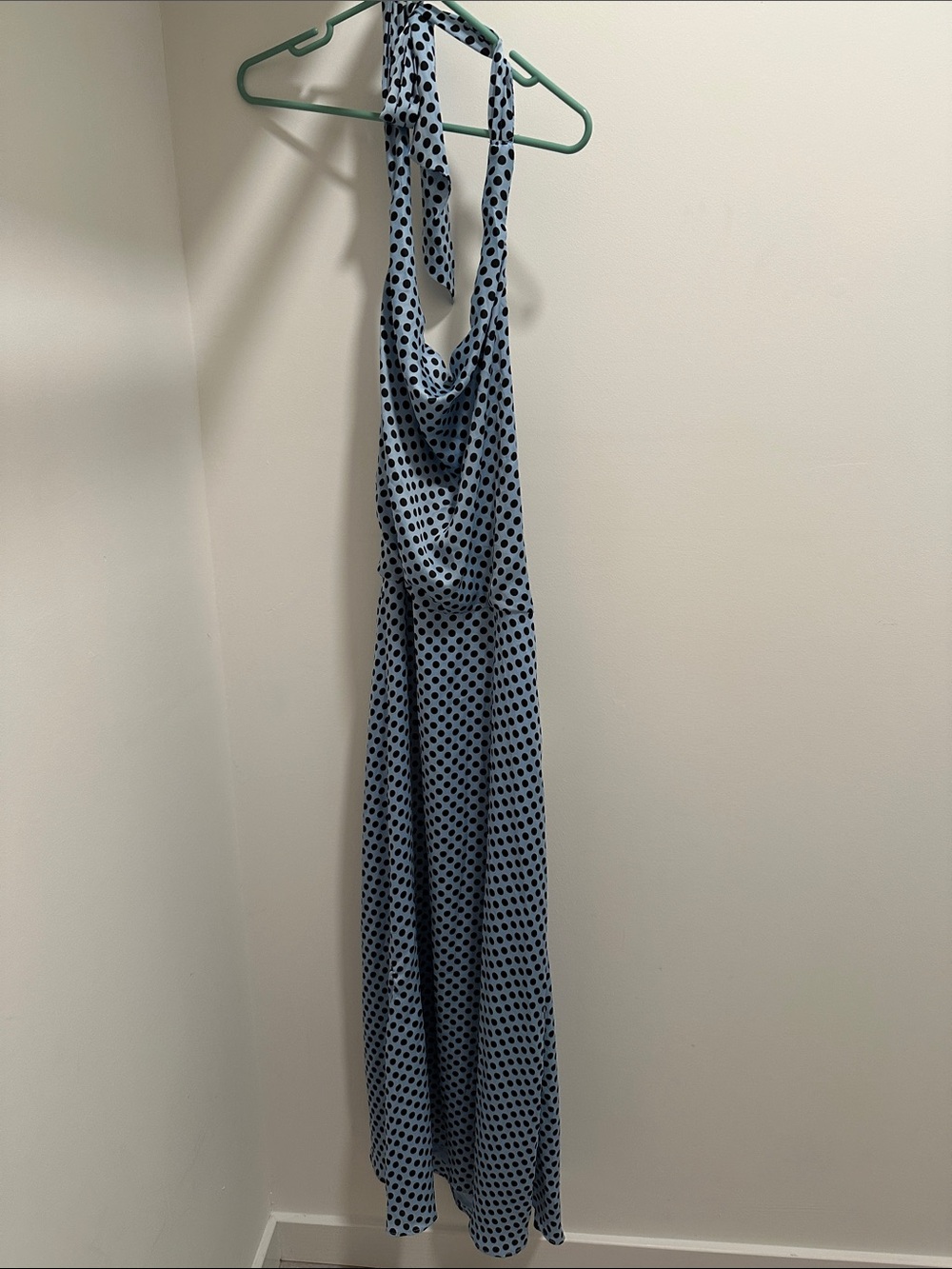 Zara Light Blue Polka Dot Halter Maxi Dress